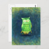 フクロウ緑はがき ポストカード (正面/裏面)