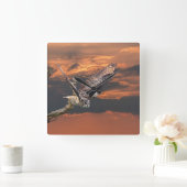 フクロウ肉食鳥は日没の時計で撮影します スクエア壁時計 (ホーム)