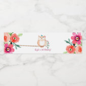 フクロウ花付き誕生日 ペットボトルラベル (シングルラベル)