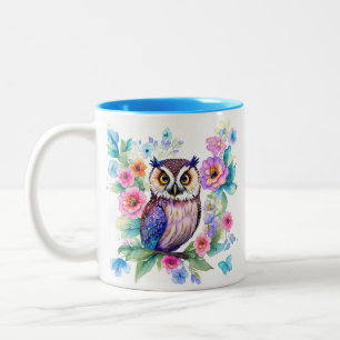 フクロウ芸術的フローラの色 ツートーンマグカップ
