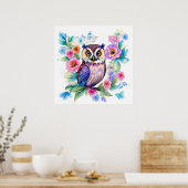 フクロウ芸術的フローラの色 ポスター (キッチン)