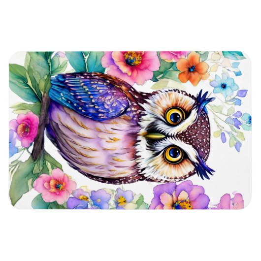フクロウ芸術的フローラの色 マグネット (横)