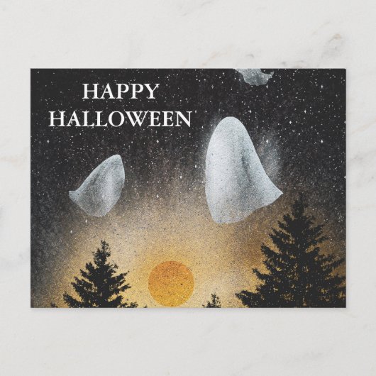フクロウ葉書とハロウィーンの怖い夜 ポストカード (正面)