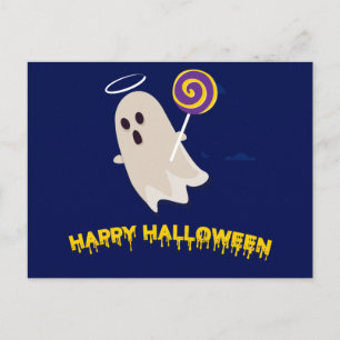 フクロウ葉書とハロウィーンの怖い夜 ポストカード