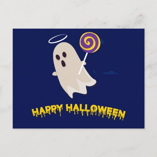 フクロウ葉書とハロウィーンの怖い夜 ポストカード (正面)