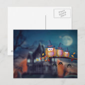 フクロウ葉書とハロウィーンの怖い夜 ポストカード (正面/裏面)