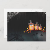 フクロウ葉書とハロウィーンの怖い夜 ポストカード (正面/裏面)