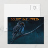 フクロウ葉書とハロウィーンの怖い夜 ポストカード (正面/裏面)