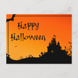 フクロウ葉書とハロウィーンの怖い夜 ポストカード