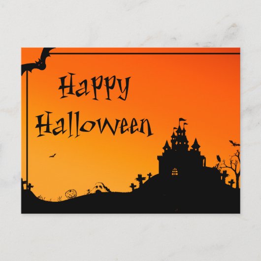 フクロウ葉書とハロウィーンの怖い夜 ポストカード (正面)