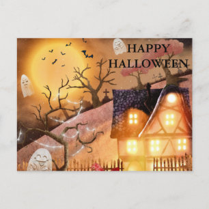 フクロウ葉書とハロウィーンの怖い夜 ポストカード
