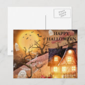 フクロウ葉書とハロウィーンの怖い夜 ポストカード (正面/裏面)
