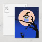 フクロウ葉書とハロウィーンの怖い夜 ポストカード (正面/裏面)