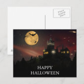 フクロウ葉書とハロウィーンの怖い夜 ポストカード (正面/裏面)