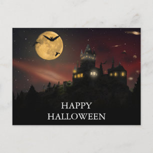 フクロウ葉書とハロウィーンの怖い夜 ポストカード