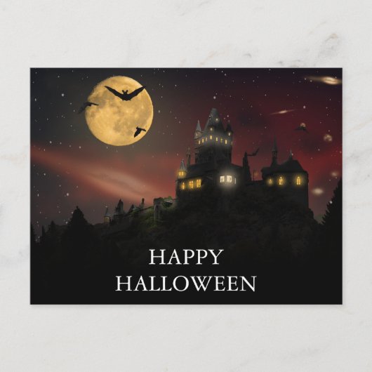 フクロウ葉書とハロウィーンの怖い夜 ポストカード (正面)