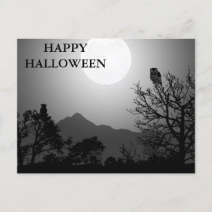 フクロウ葉書とハロウィーンの怖い夜 ポストカード