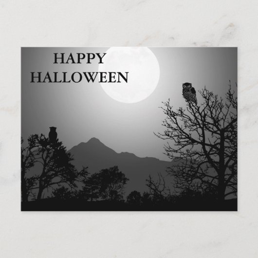 フクロウ葉書とハロウィーンの怖い夜 ポストカード (正面)