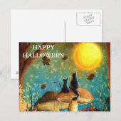 フクロウ葉書とハロウィーンの怖い夜 ポストカード (正面/裏面)