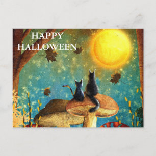 フクロウ葉書とハロウィーンの怖い夜 ポストカード