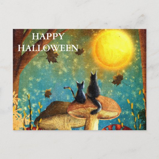 フクロウ葉書とハロウィーンの怖い夜 ポストカード (正面)