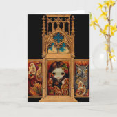 "フクロウ蝶トリプティク"の挨拶状 カード (黄色い花)