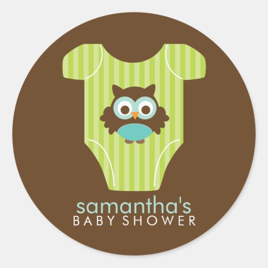 フクロウ衣装ボーイベビーシャワー ラウンドシール (正面)