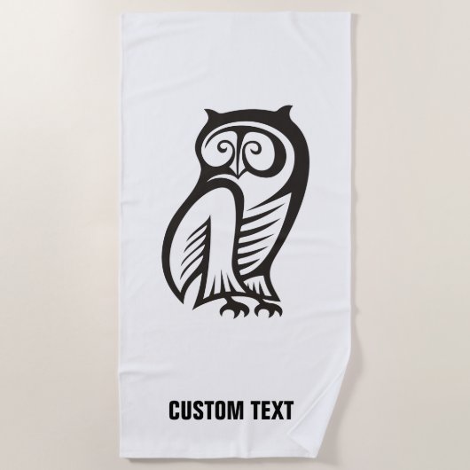 フクロウ記号（黒） ビーチタオル (正面)