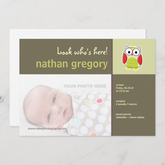 フクロウ誕生の告知 案内状 (正面/裏面)