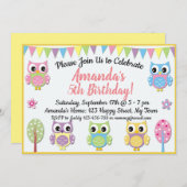 フクロウ誕生日の招待 招待状 (正面/裏面)