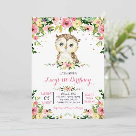 フクロウ誕生日の招待 招待状 (スタンド正面)