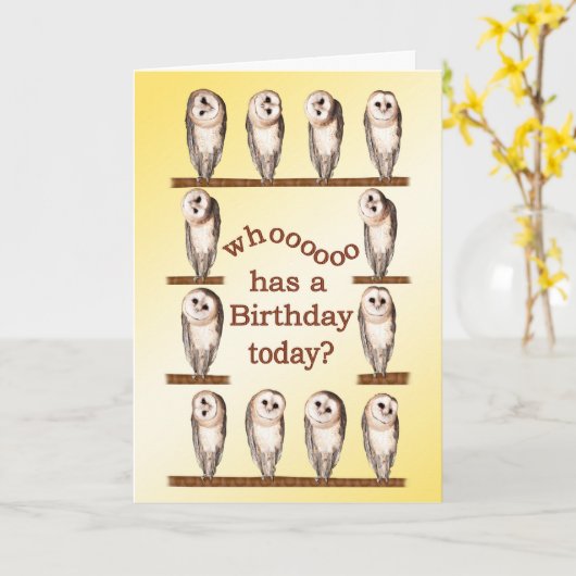 フクロウ誕生日カード。 カード (黄色い花)