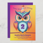 フクロウ誕生日パーティキッズはっきりした 招待状 (正面/裏面)