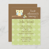 フクロウ誕生日パーティーの招待 インビテーションポストカード (正面/裏面)