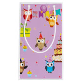 フクロウ誕生日パーティーキュート スモールペーパーバッグ (正面)