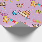 フクロウ誕生日パーティーキュート ラッピングペーパー (角)