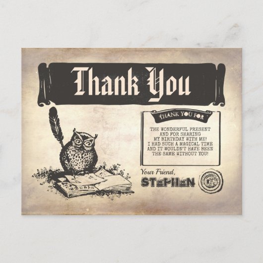 フクロウ誕生日マジカルサンキュー ポストカード (正面)