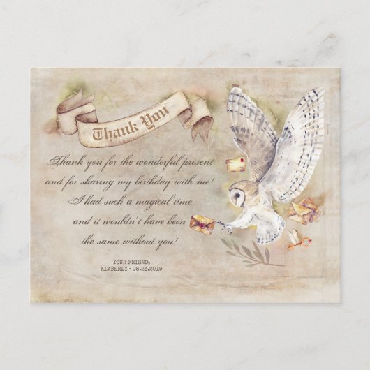 フクロウ誕生日マジカルサンキュー ポストカード (正面)