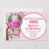 フクロウ誕生日招待状1stバースデーガール 招待状 (正面)