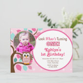 フクロウ誕生日招待状1stバースデーガール 招待状 (スタンド正面)