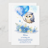 フクロウ誕生日招待状 招待状 (正面/裏面)