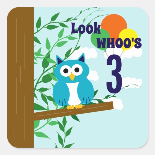 フクロウ誕生日 スクエアシール (正面)