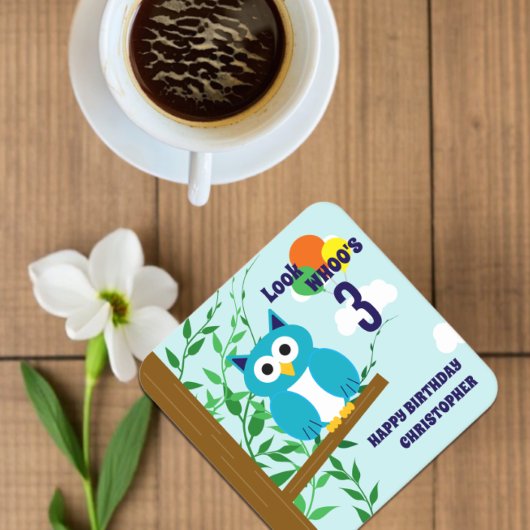 フクロウ誕生日 スクエアペーパーコースター