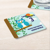 フクロウ誕生日 スクエアペーパーコースター (アングル)