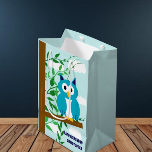 フクロウ誕生日 ミディアムペーパーバッグ