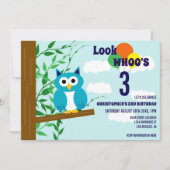 フクロウ誕生日 招待状 (正面)