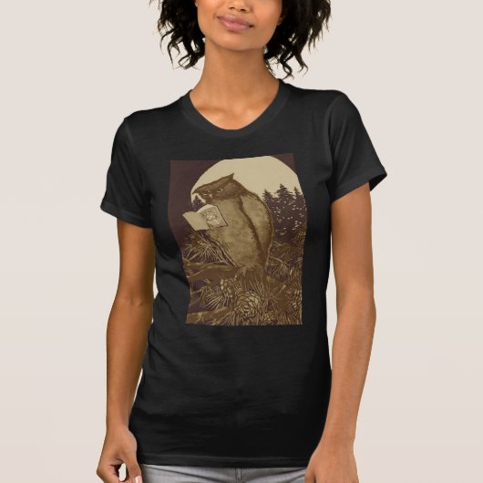 フクロウ読は月明かりの下 Tシャツ (正面)