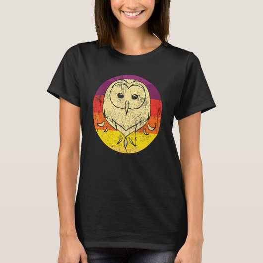 フクロウ賢い鳥獣レトロフクロウ1 Tシャツ (正面)