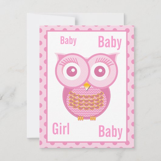 フクロウ赤ちゃんガールシャワー招待状 招待状 (裏面)