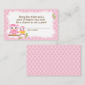 フクロウ赤ちゃんシャワーおむつラッフルチケット エンクロージャーカード (正面/裏面)